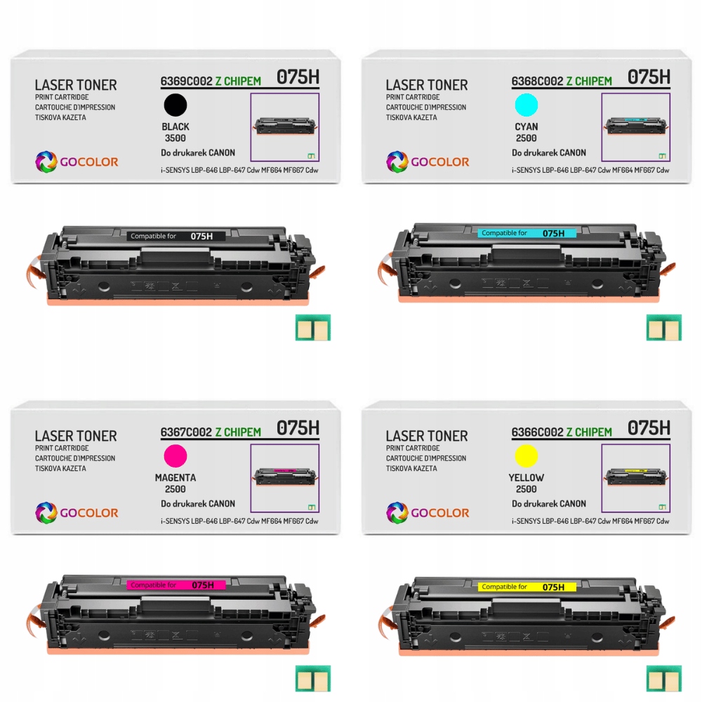 Nowy 4x Toner 075H Cmyk z Chipem do Canon i-SENSYS MF667Cdw LBP-647Cdw