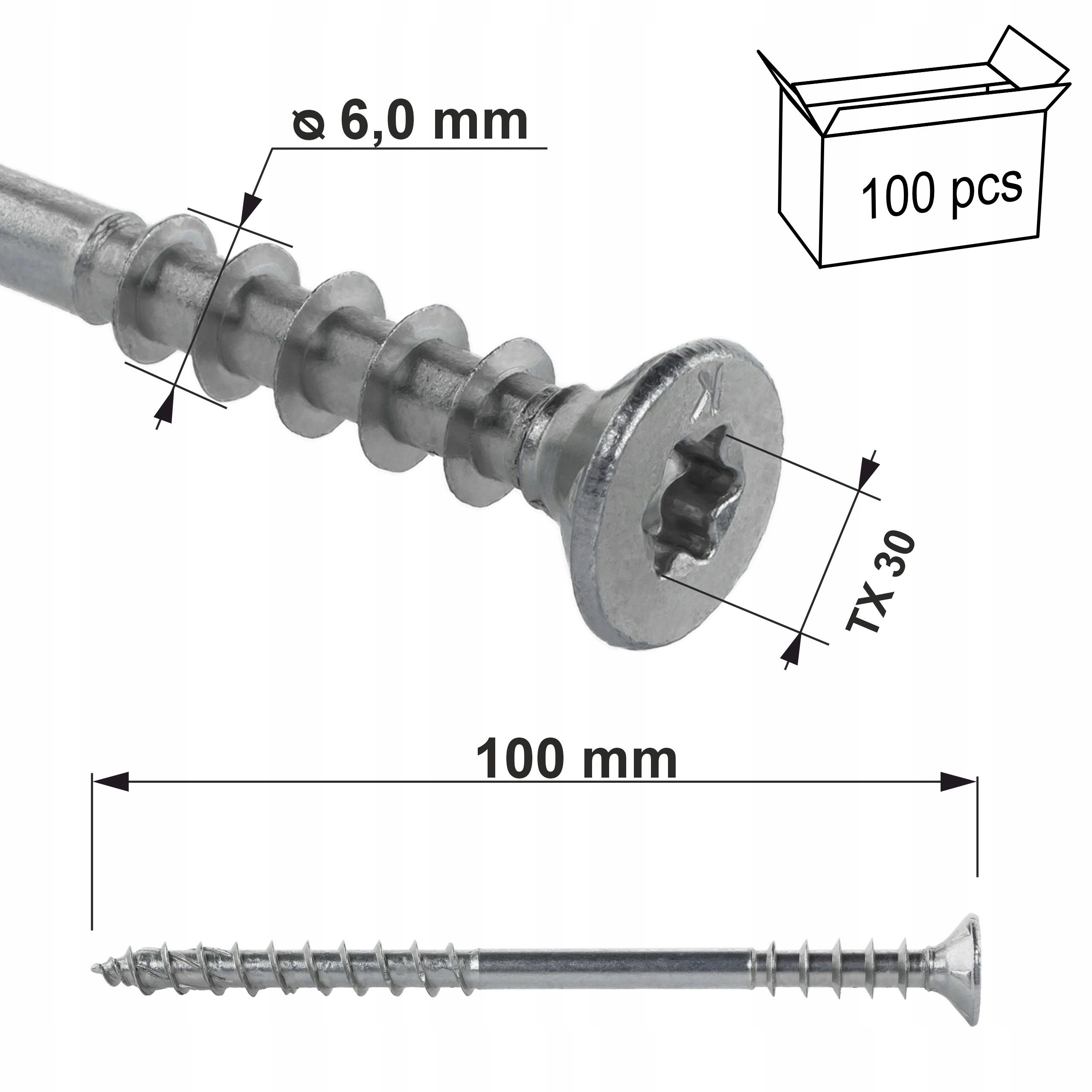 Wkręty do poziomowania łat 6x100 mm 100 szt. dystansowe TORX Klimas WKSS Kod producenta WKSS-60100-B