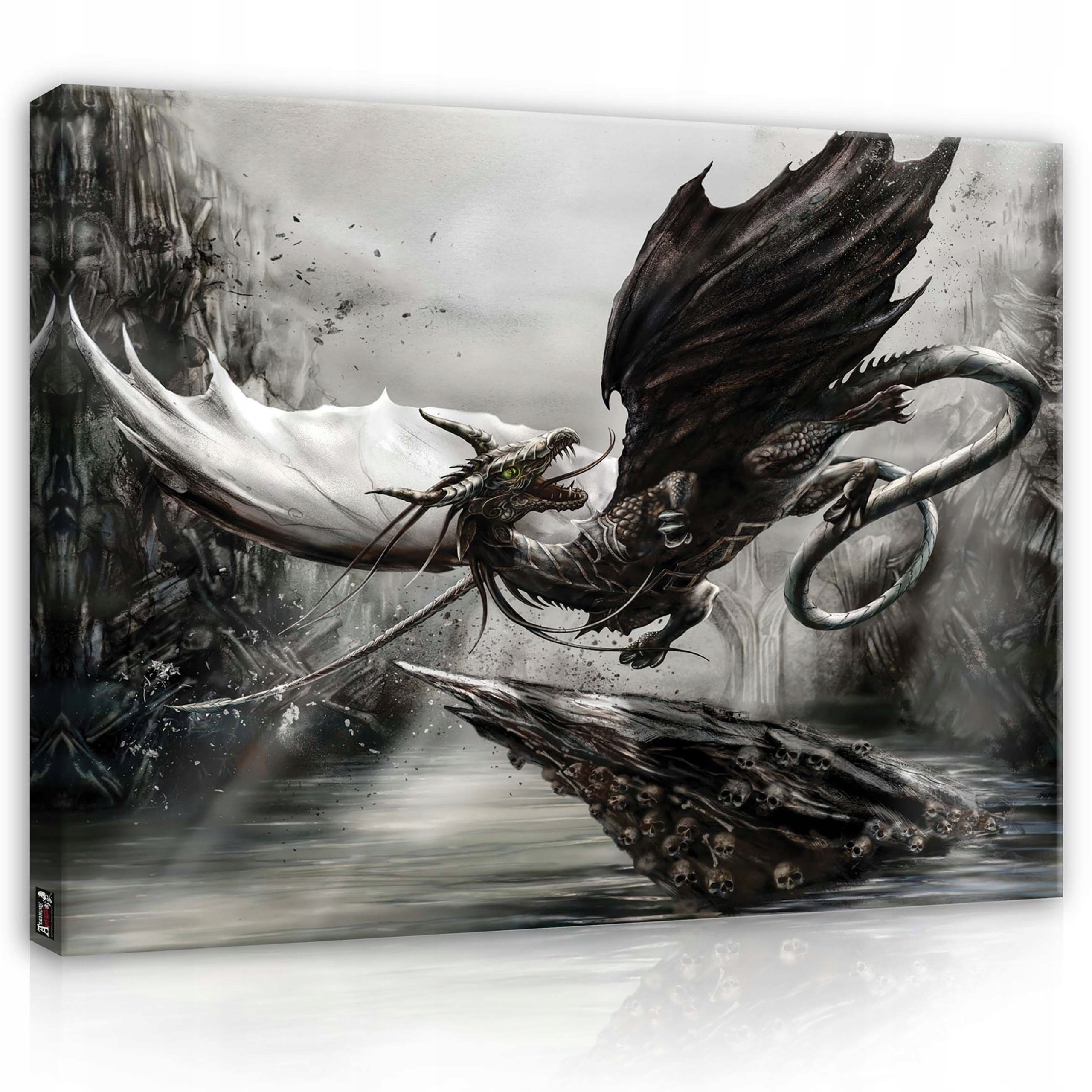 Obraz 100x75 Drak lebky ruiny bitva fantasy temný napjatý křídla