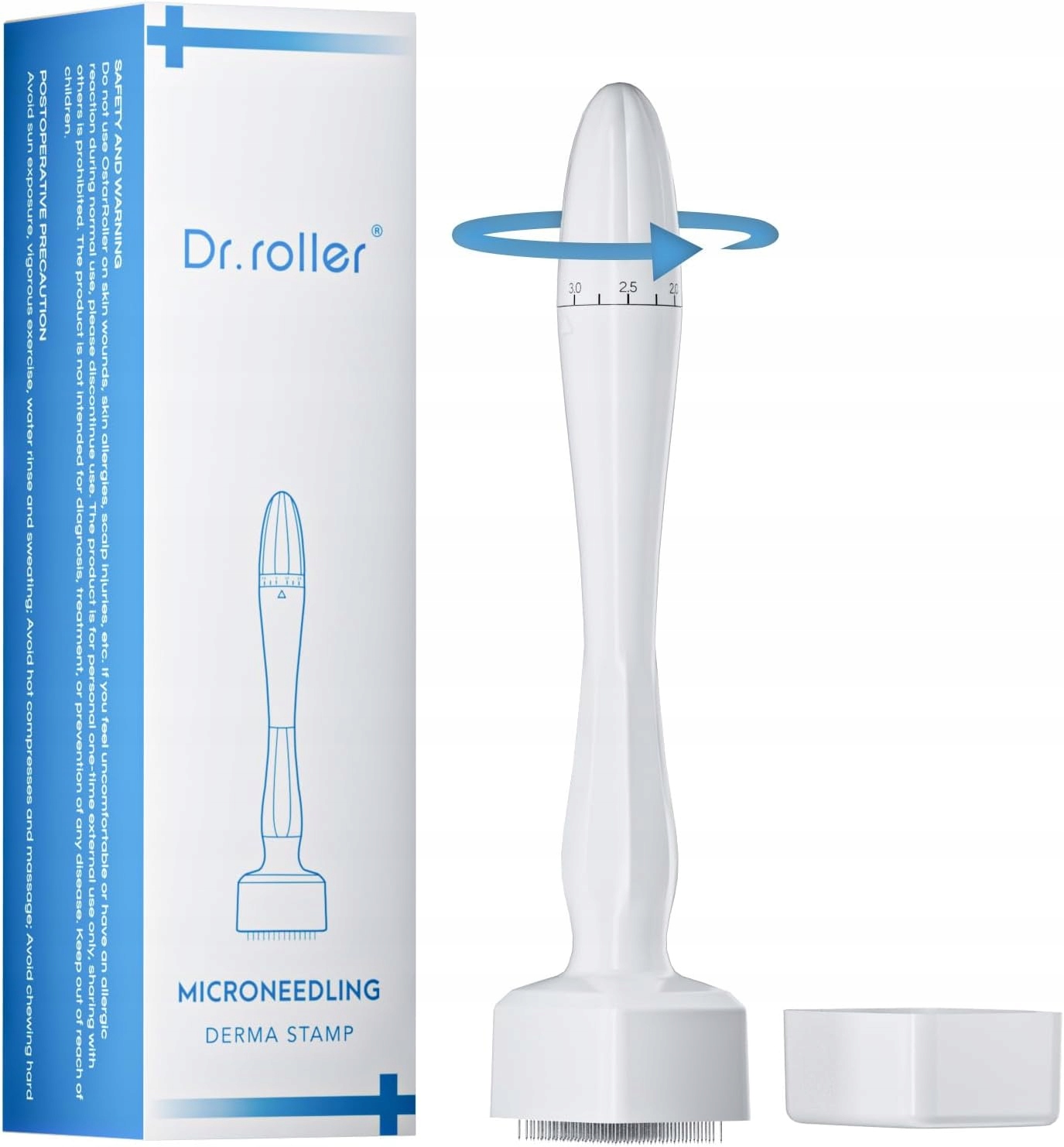 Regulovatelný Derma Stamp Pro Mikrojehlování 0 Až 3 MM, 140 Titanových Jehel
