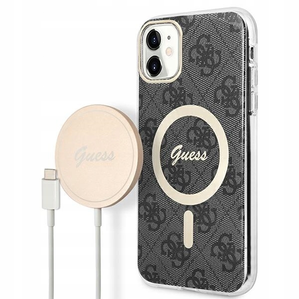 Guess GUBPN61H4EACSK Case pouzdro nabíječka iPhone 11 6,1" černá MagSafe