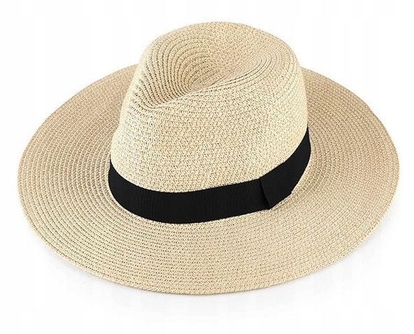 

Kapelusz Słomiany Słomkowy Pleciony Fedora Beżowy