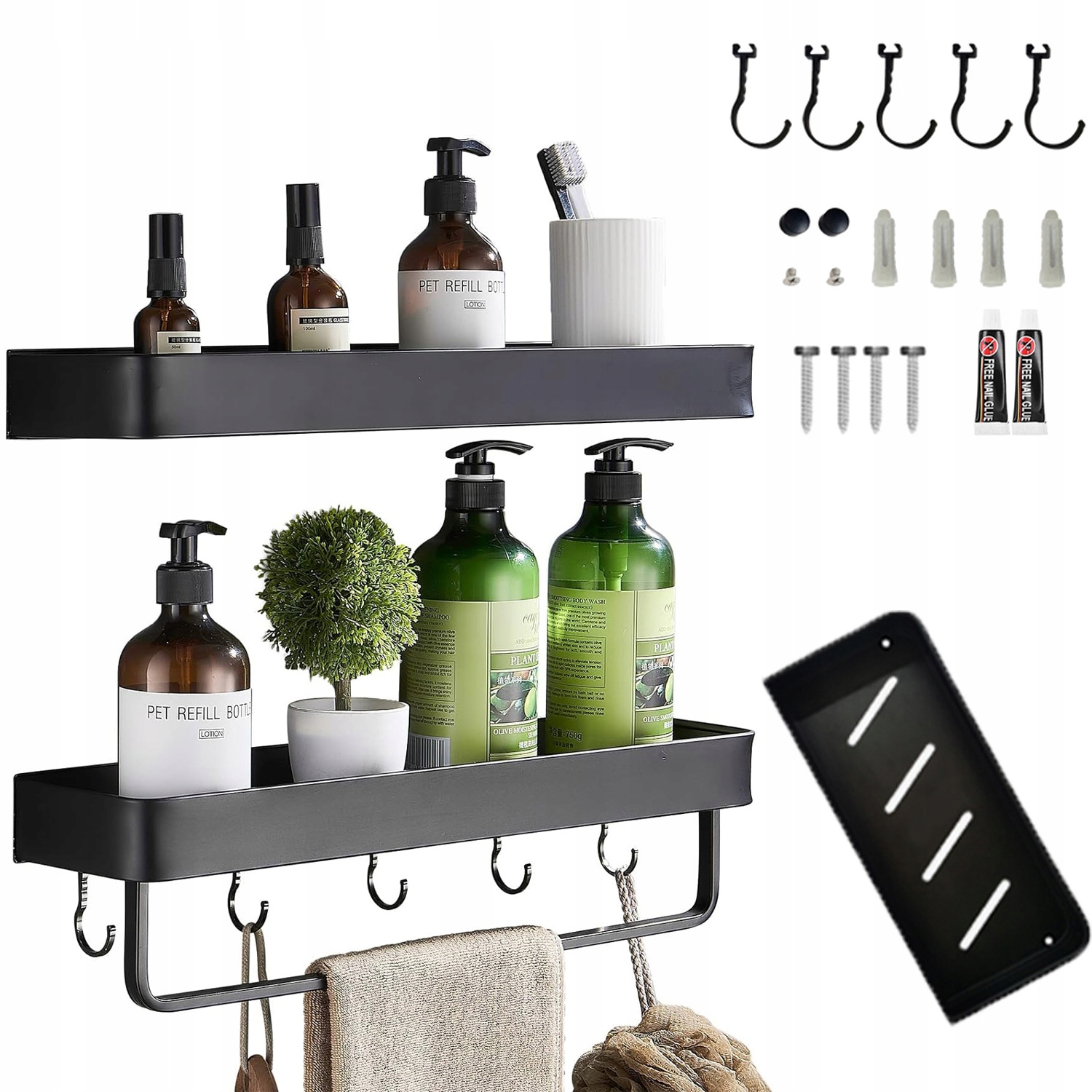 2 SZT PÓŁKA WISZĄCA SAMOPRZYLEPNA LOFT ŚCIENNA ŁAZIENKOWA POD PRYSZNIC