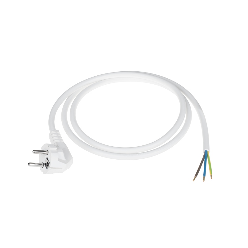 Przewód zasilający 3x1,5mm biały 3m z wtyczką kątową Apro Elektro