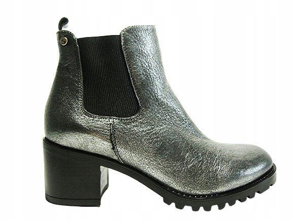 Kotníkové Boty Sala 37 Stříbrné Kožené Silná Podrážka kotníkové boty B1