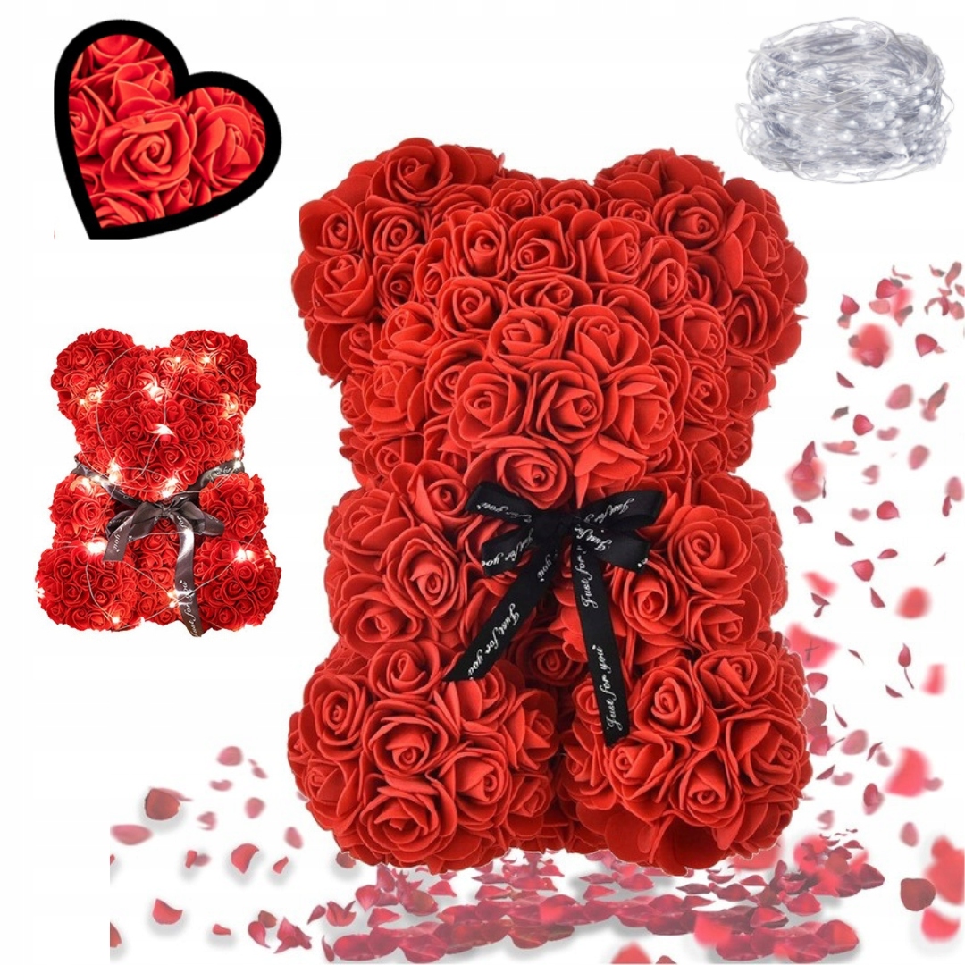 Medvídek Z Růží Dárek Premium Krabička Valentýna Dárek 25 CM Velké Led Lampičky