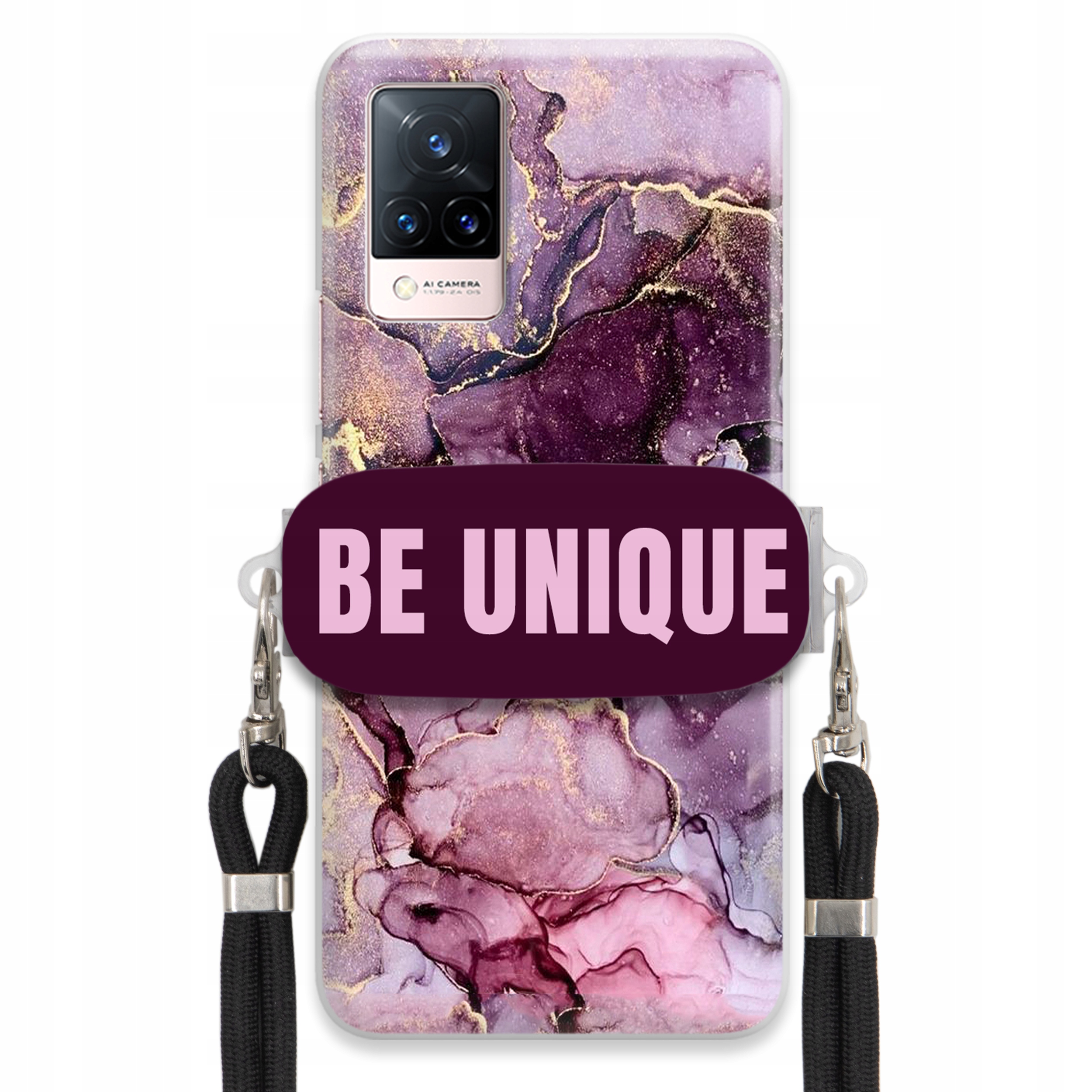 pouzdro na Vivo S9 Case Uchopovací šňůrka Černá Be Unique Fialová Mramorová