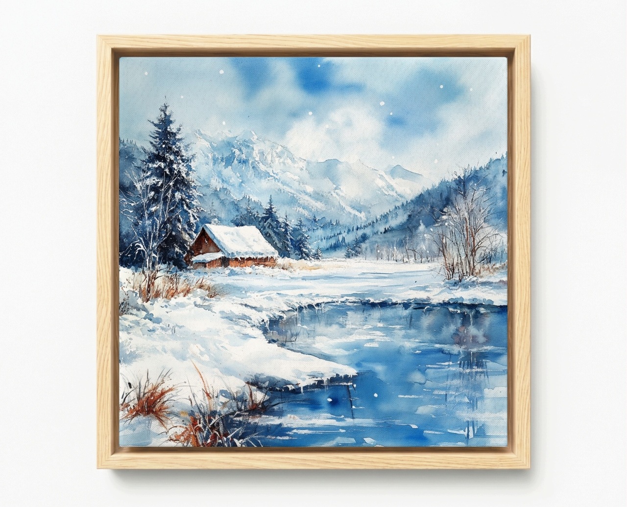 Obraz Rám Americká Krajina Hory Rybník Dům Zima Sníh 50x50