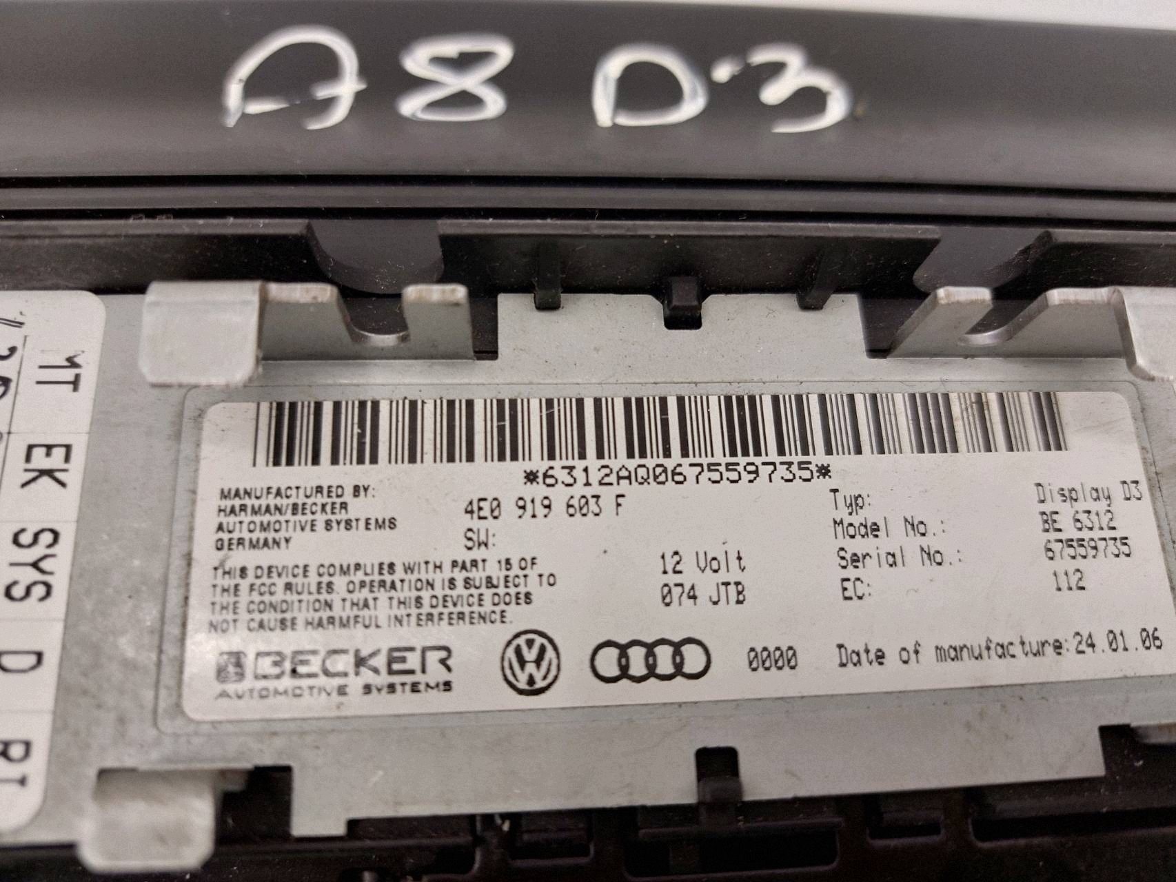 AUDI A8 S8 D3 displej (different products) MMI 4E0919603F