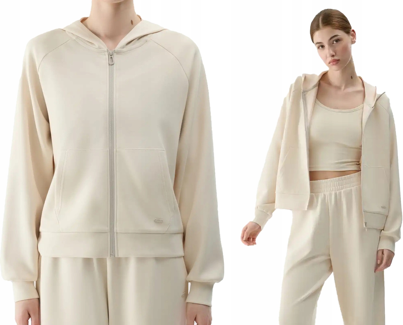 Mikina na zip 4F F1577 s kapucí a modalem béžová L