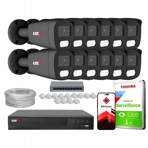 Sada pro monitorování domů Ip Keeyo 12x LV-V-IP8M25TF-G-II 8Mpx Ir mikrofon 25 m