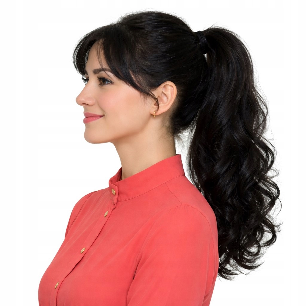 Připínací poník, dlouhý vlnitý Leeds černý lehký 40 cm -Nessaja wigs