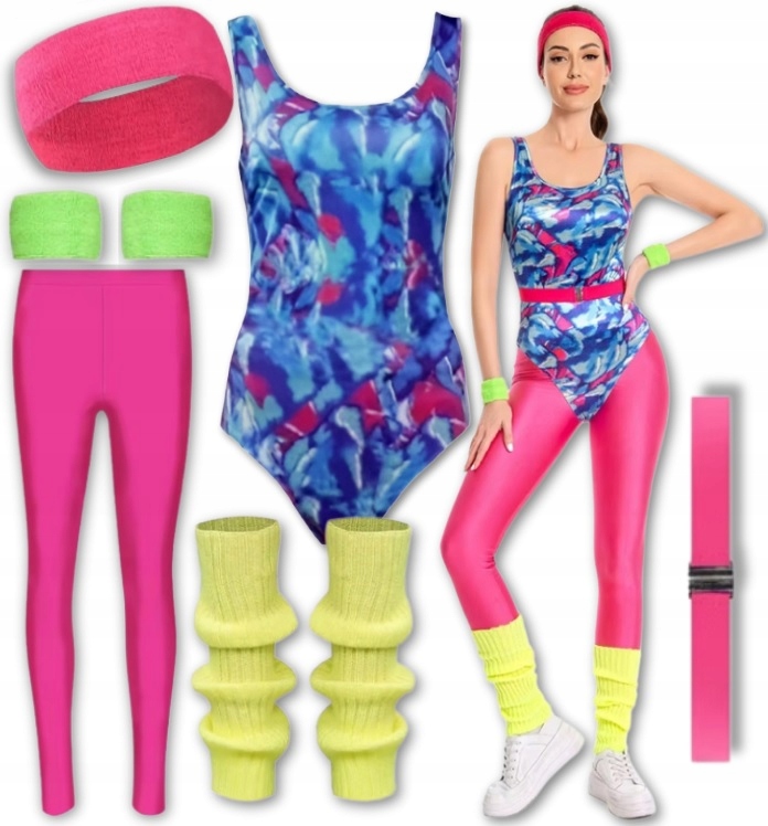Kostým Převlek Disco Neon Léta 80 90 Set Retro Body Legíny 7V1 S M