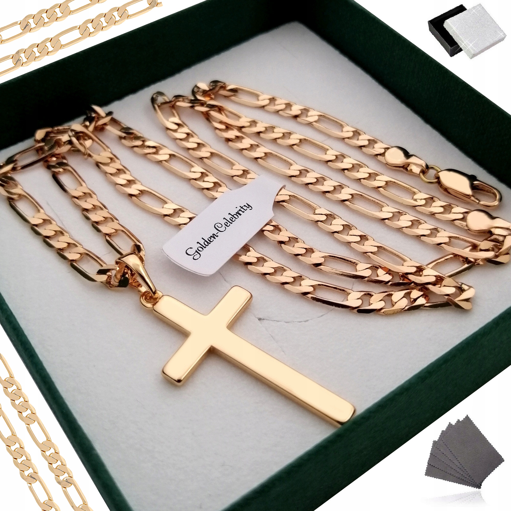 

Męski Złoty Łańcuszek Figaro+krzyżyk 18K