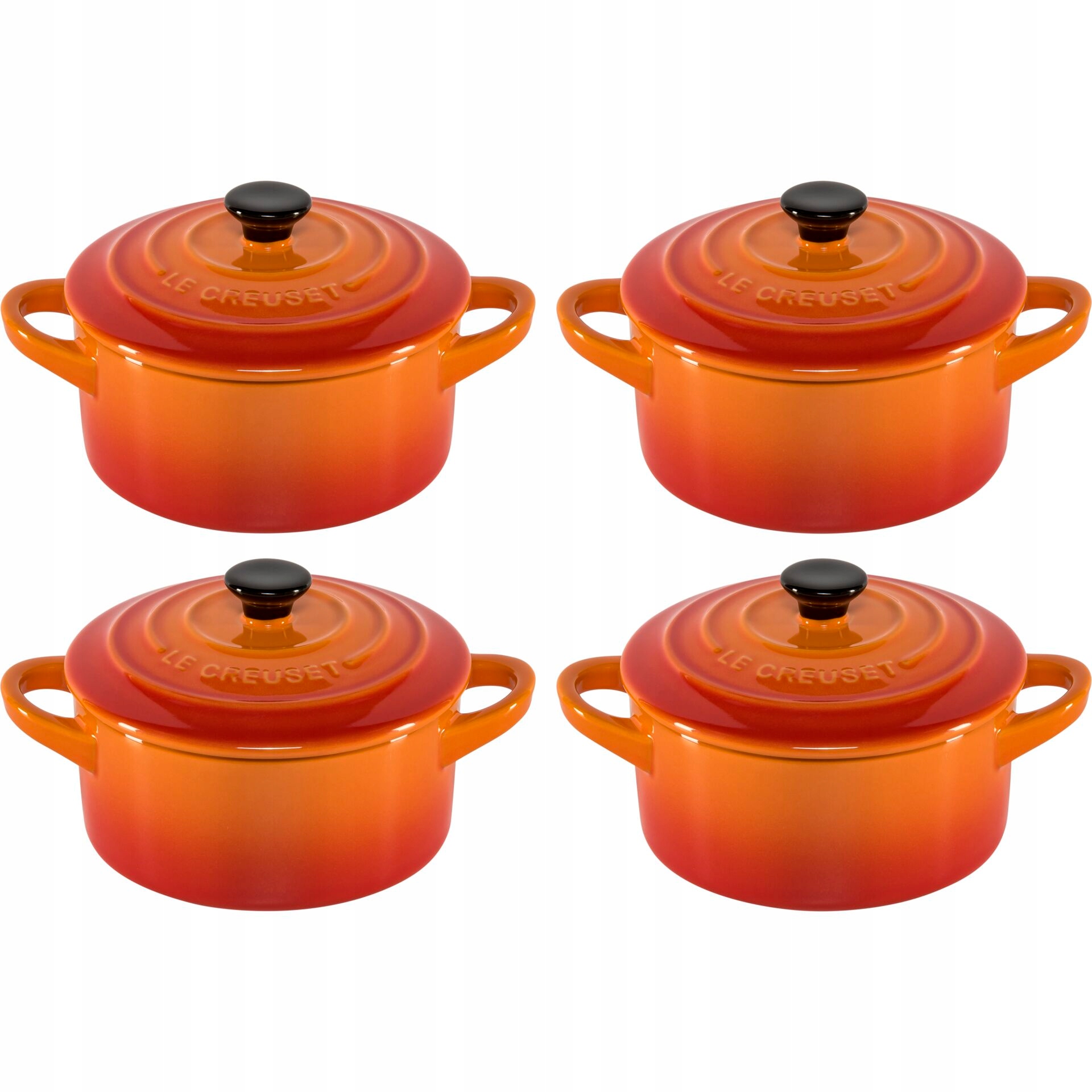 Kameninová sada 4 malých zapekacích misiek Le Creuset s rozmermi 10x5 cm, sopečná.