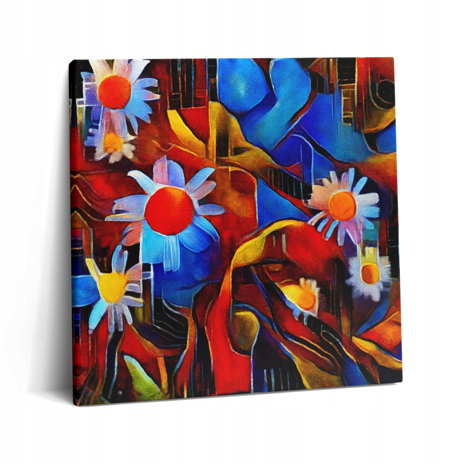 Obraz Plátno do obývacího pokoje Dřevěný rám Umění kubismu Barevné květiny 60x60