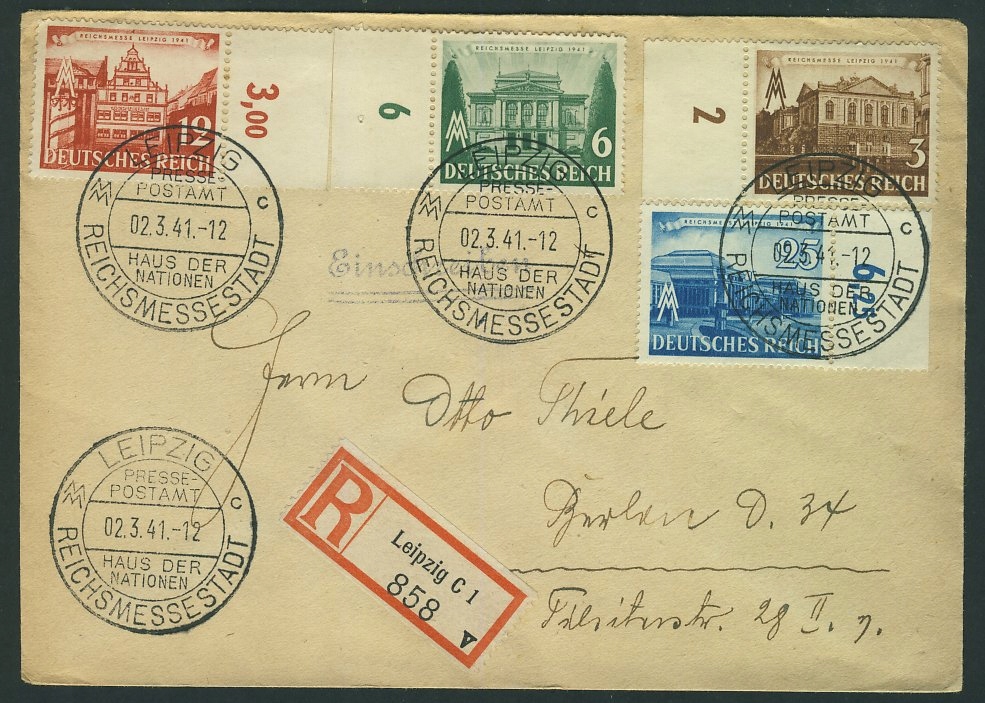 a3703 Niemcy LEIPZIG Polecony 1941 r Haus der Nationen REICHSMESSESTADT ++