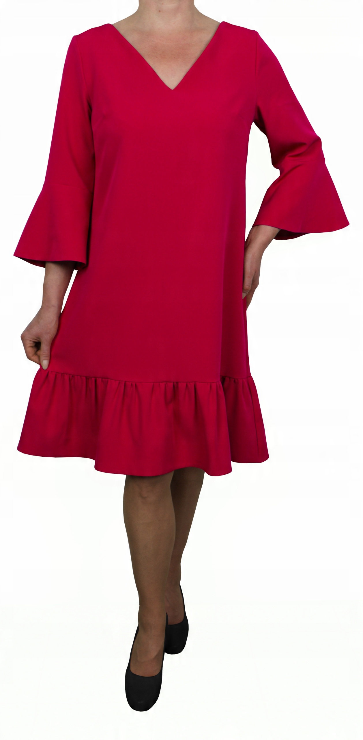 

Sukienka trapezowa falbana fuksja plus size 46