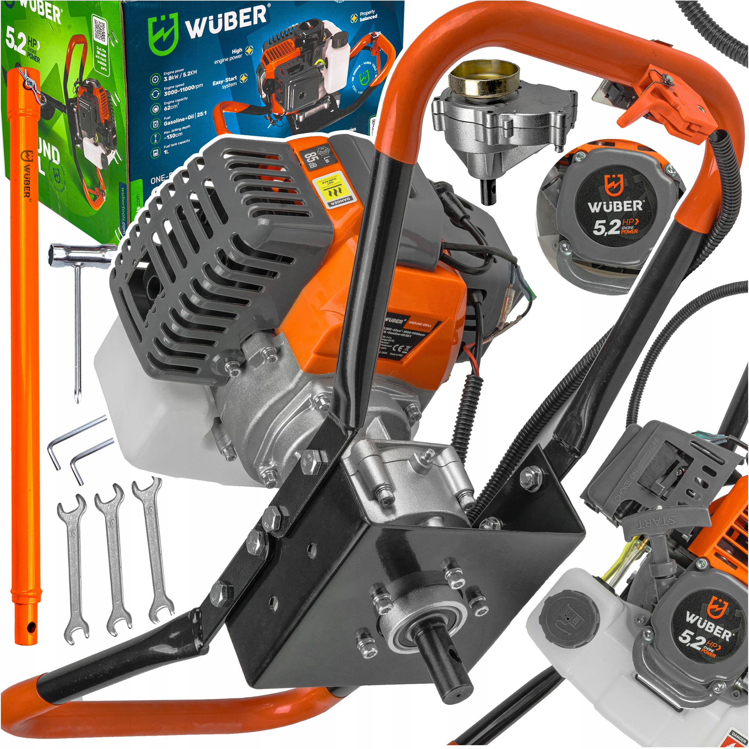 Benzínová Půdní Vrtačka Vrták Do Země Prodlužovačka 50 CM Wuber