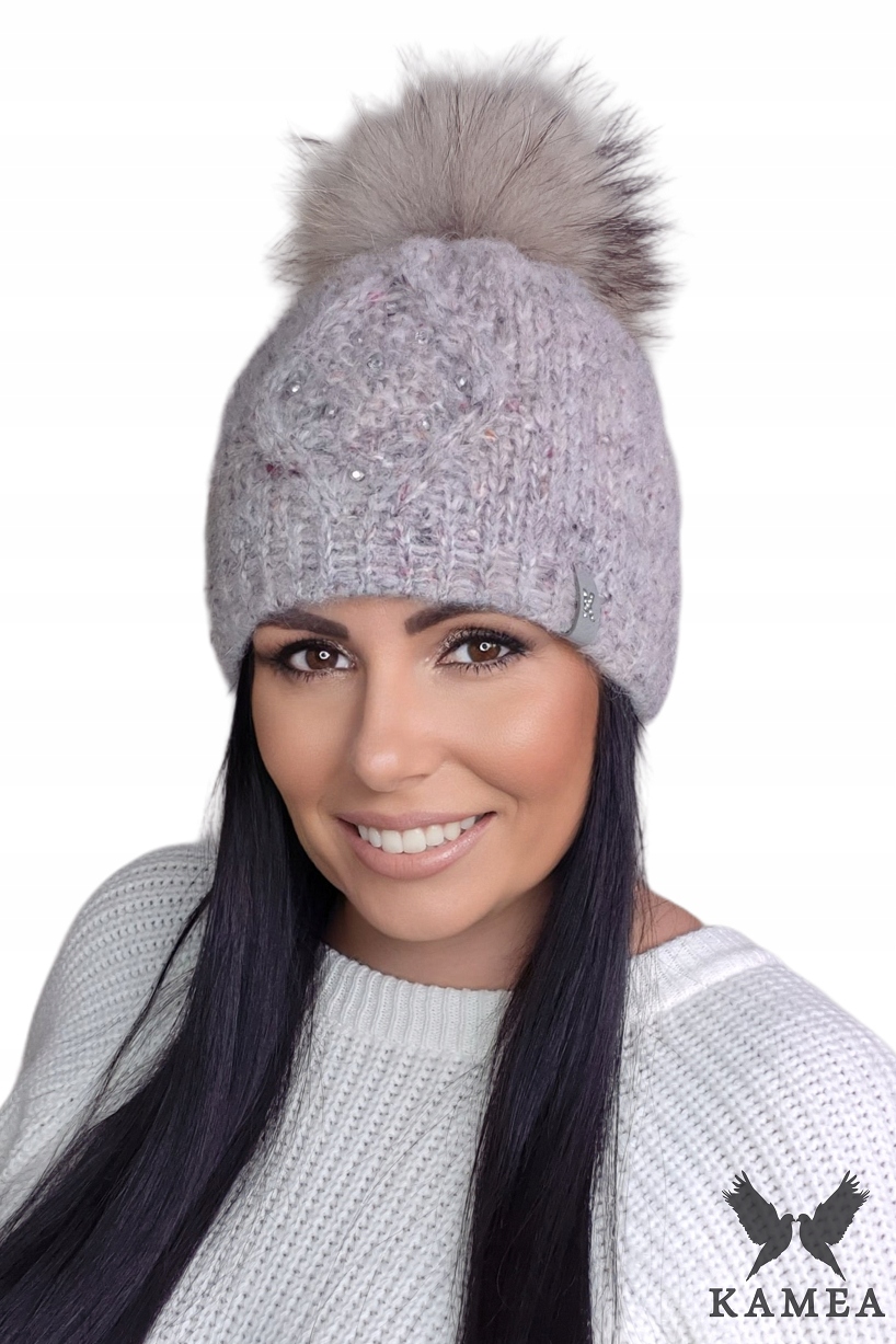 

Cyrena czapka damska pompon naturalny kolor szary