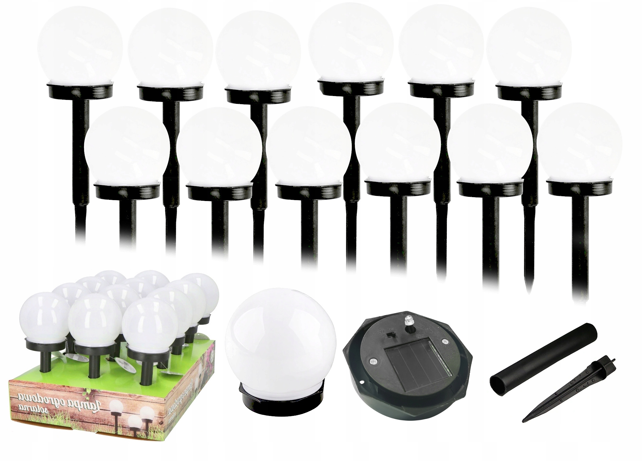 

12 x Lampa Ogrodowa Led Solarna Kula Biała