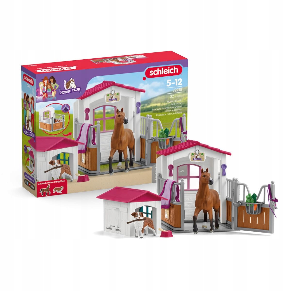 Schleich, Horse Club, Boks dla koni z budą dla psa, zestaw, 72218