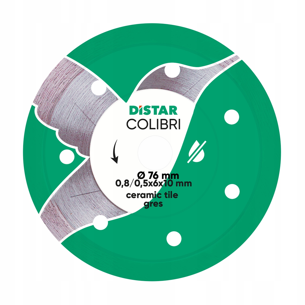Diamantový kotouč Distar Colibri pro řezání slinuté dlažby o průměru 76 mm