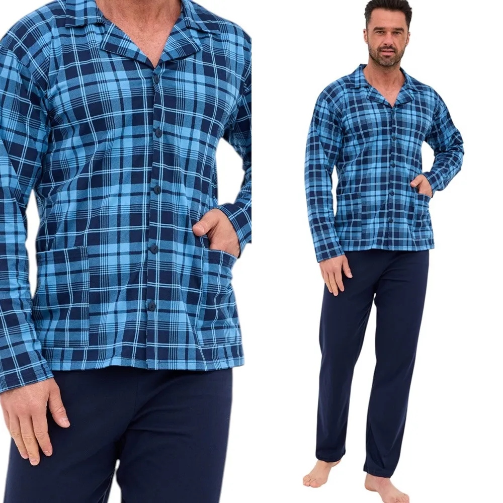 Pánské Pyžamo Cornette 114 na knoflíky XXL 52 Tmavě modrá