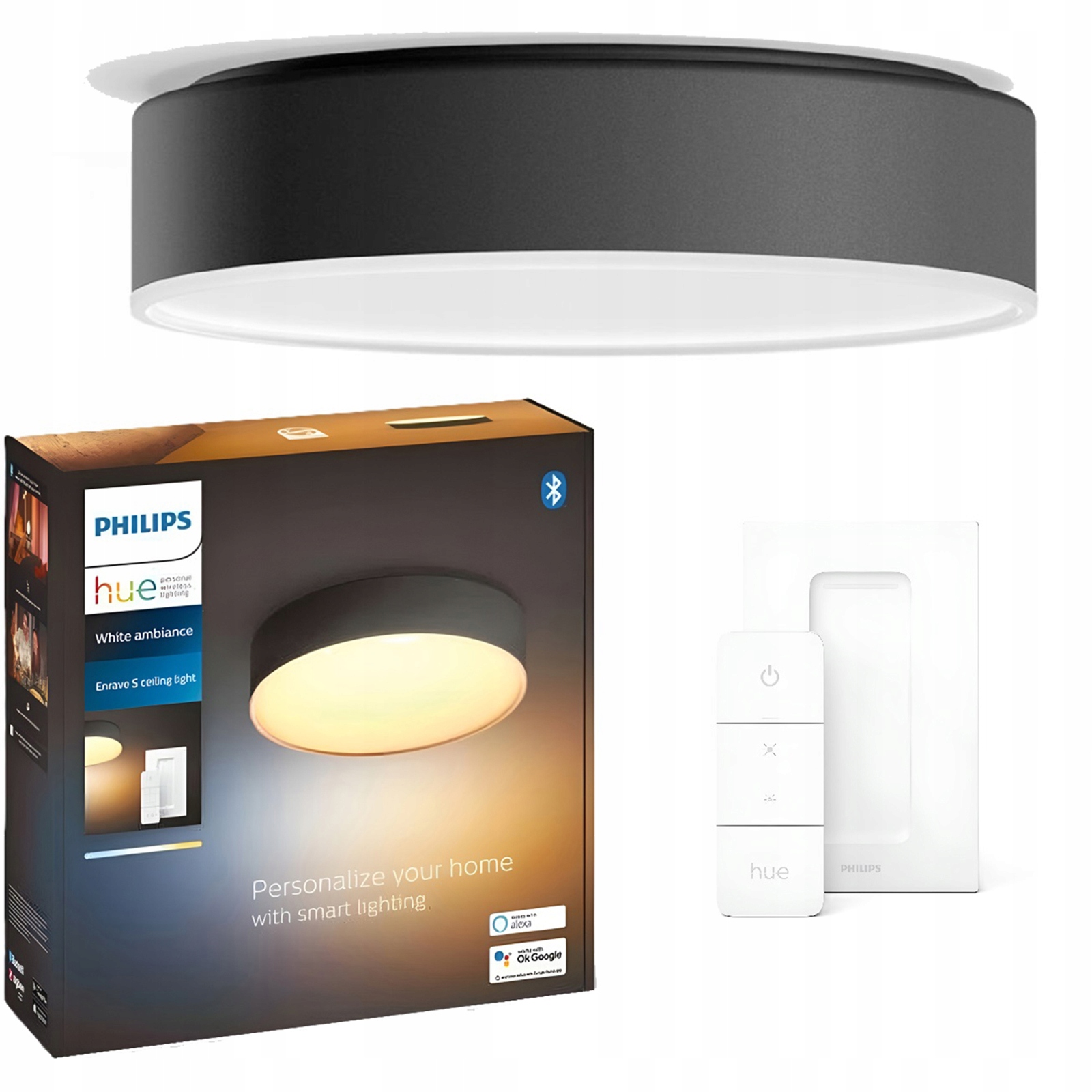 Stropná lampa Stropné Svietidlo na omietku 9,5 W 26 cm čierna Philips Hue diaľkový ovládač