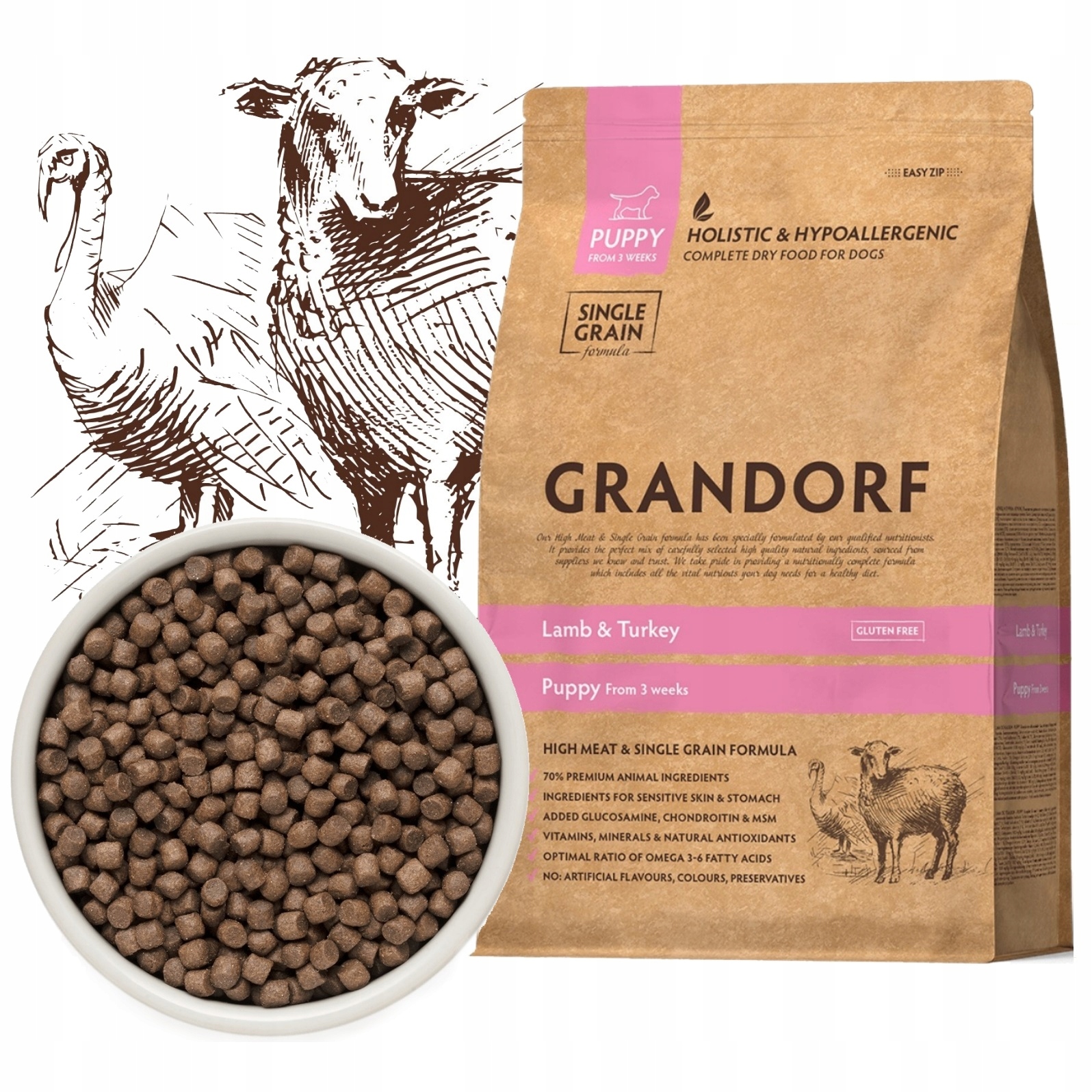 Grandorf Lamb Turkey Puppy Jagnięcina Indyk Karma Dla Szczeniąt 3kg