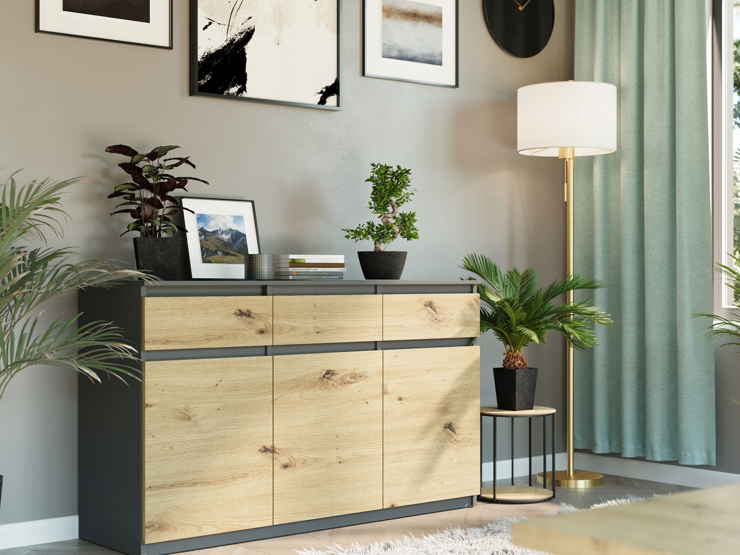 KOMODA 98CM SZAFKA 3 SZUFLADY ANTRACYT MIX ARTISAN