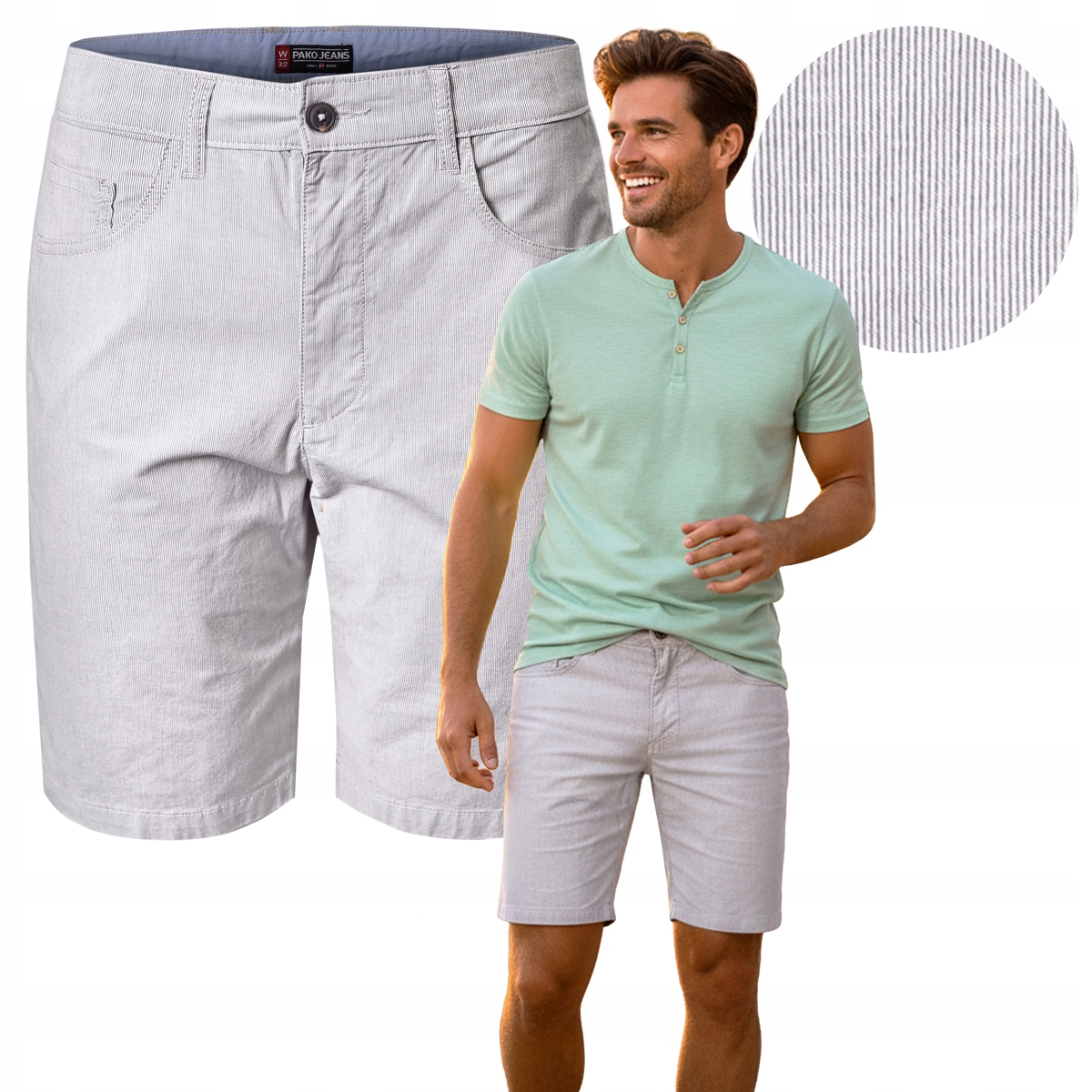 Elegantní Kraťasy Šortky Casual Pánské Lychee Světle šedé 38 Pako Jeans