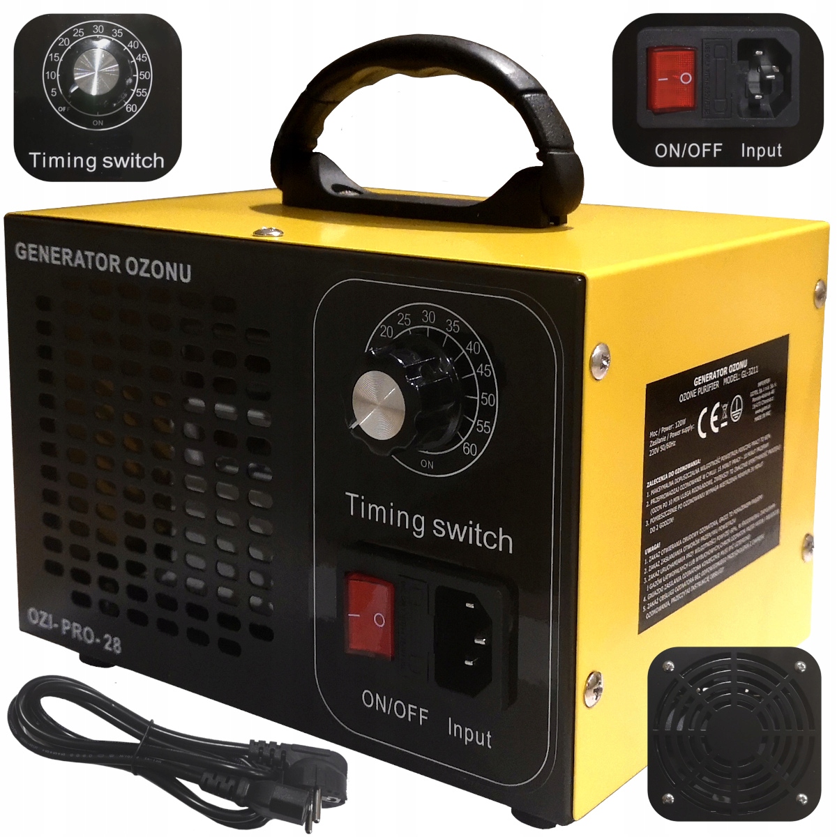 GENERATOR OZONU MOCNY 28 000 MG/H ozonator + TIMER DEZYNFEKCJA STERYLIZACJA