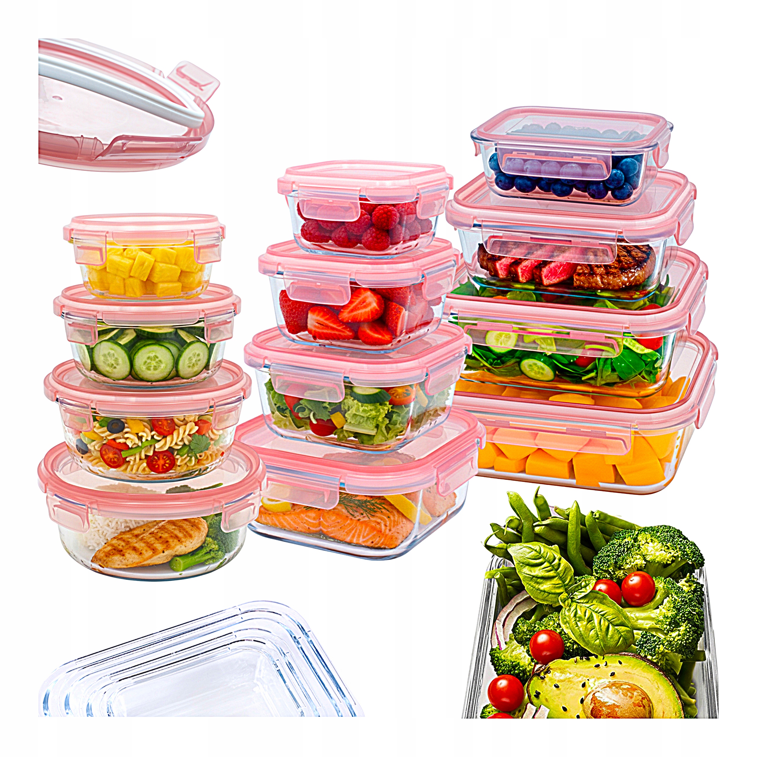 Sada 12 Skleněných Nádob Na Potraviny s víkem Vzduchotěsné krabičky Lunchbox