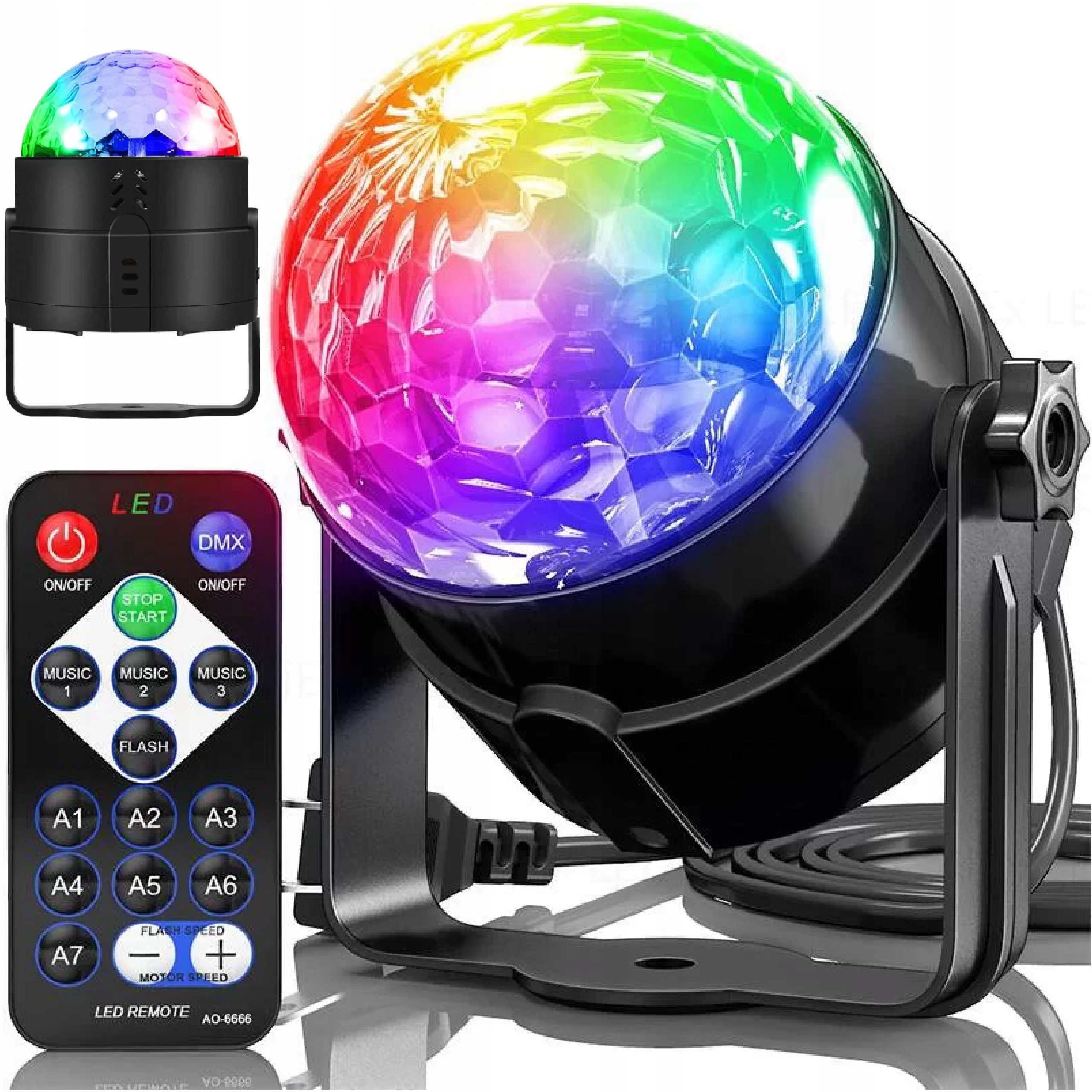 PROJEKTOR LASEROWY DISCO KULA RZUTNIK RGB +PILOT