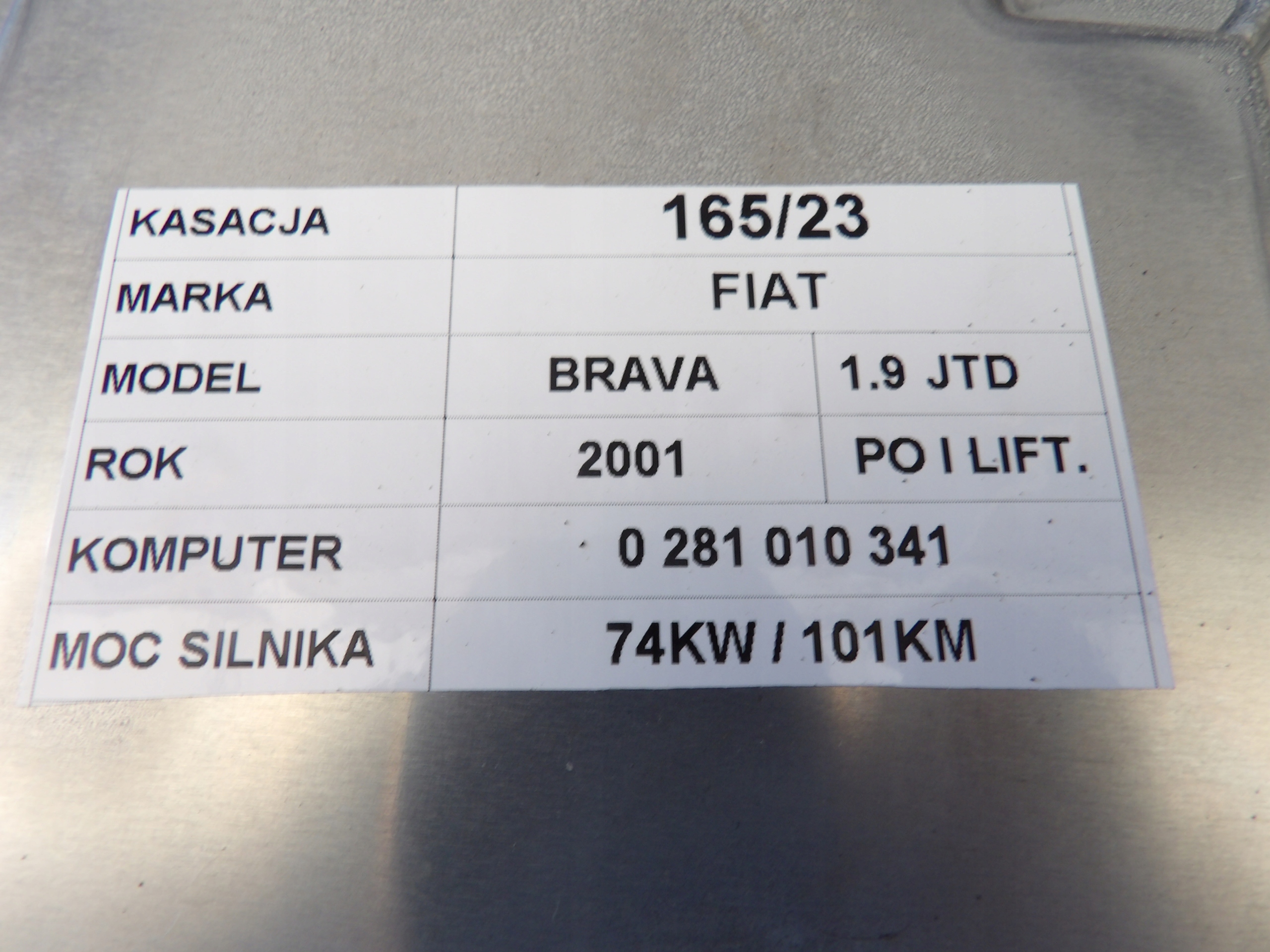 FIAT BRAVA COMPUTER 1,9 JTD LIFT 0281010341