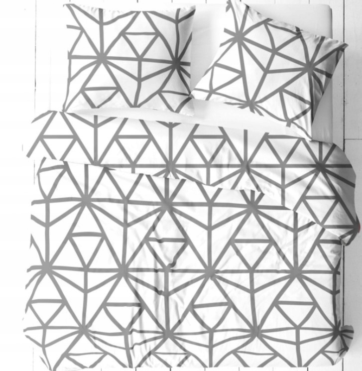 Komplet Pościeli 160x200 cm Bawełniany geometria szara na bieli