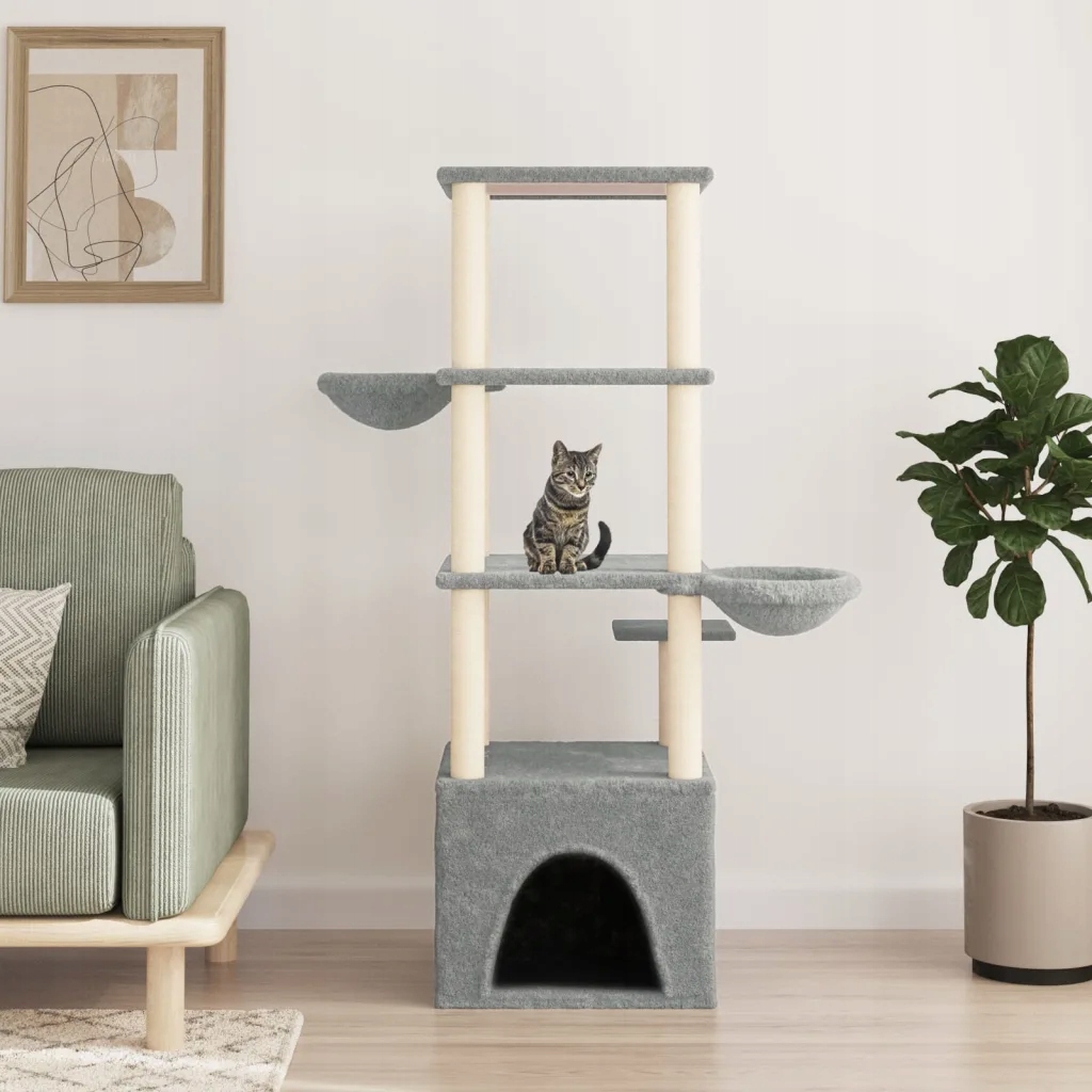 Levně Petrashop Škrabadlo pro kočky se sisalovými sloupky světle šedé 147 cm Šed