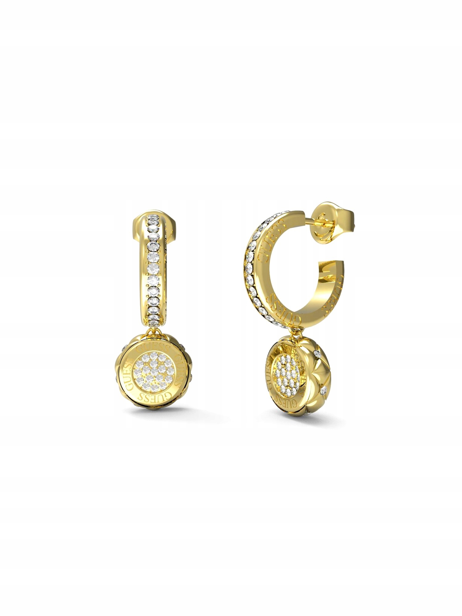 Guess Stylish Guess zlaté náušnice s kolečky a krystaly JUBE04596JW