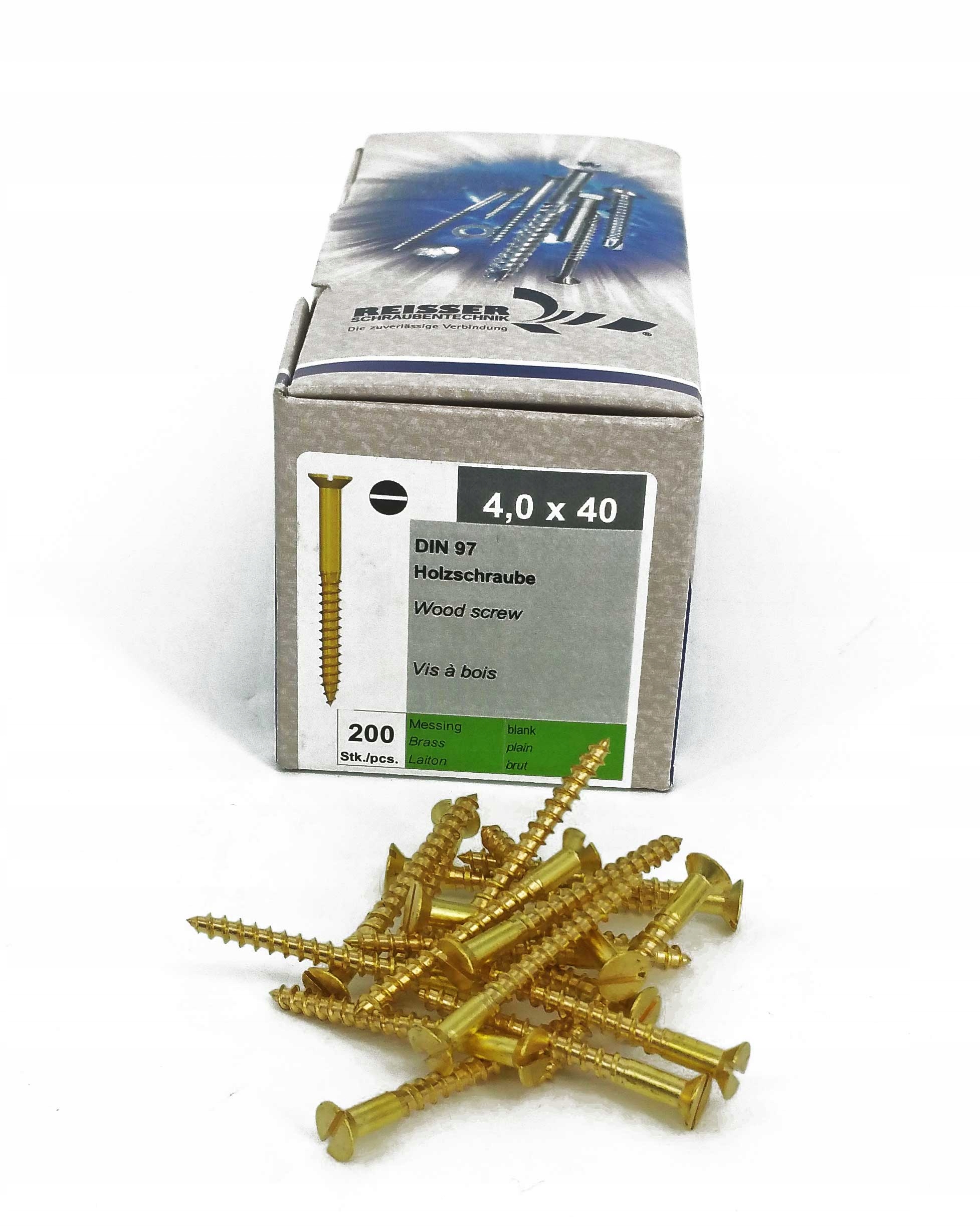 Wkręty mosiądz Reisser 4,0x40, łeb stożkowy DIN 97