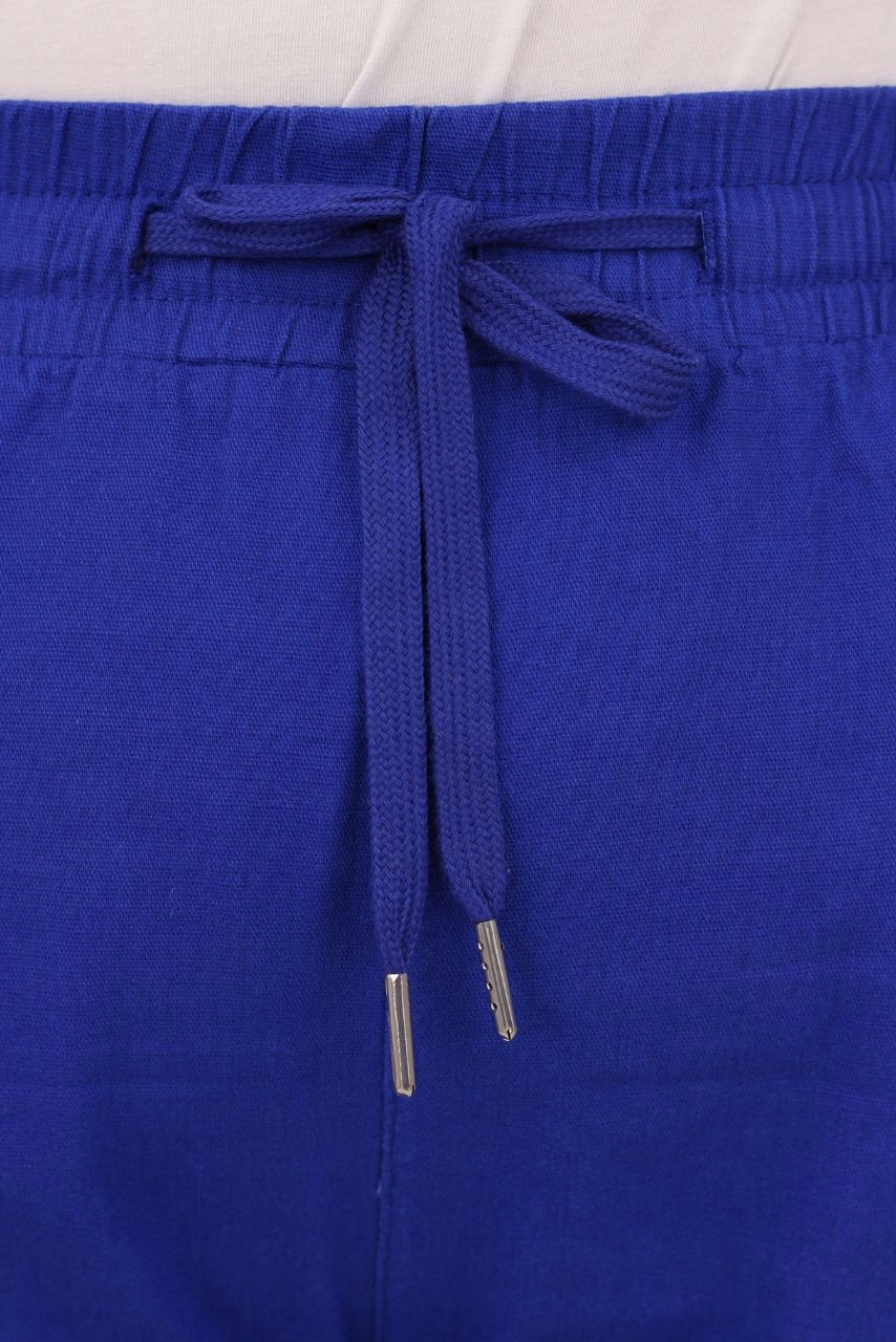 SPODNIE RYBACZKI DAMSKIE NA LATO NA GUMCE DUŻE ROZMIARY LUŹNE BAWEŁNIANE Odcień chabrowy