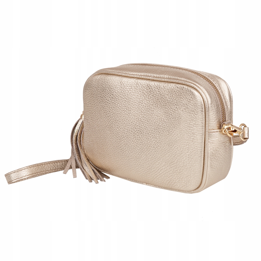 ZŁOTA TOREBKA LISTONOSZKA SKÓRA VERA PELLE FRĘDZLE Marka Vera Pelle