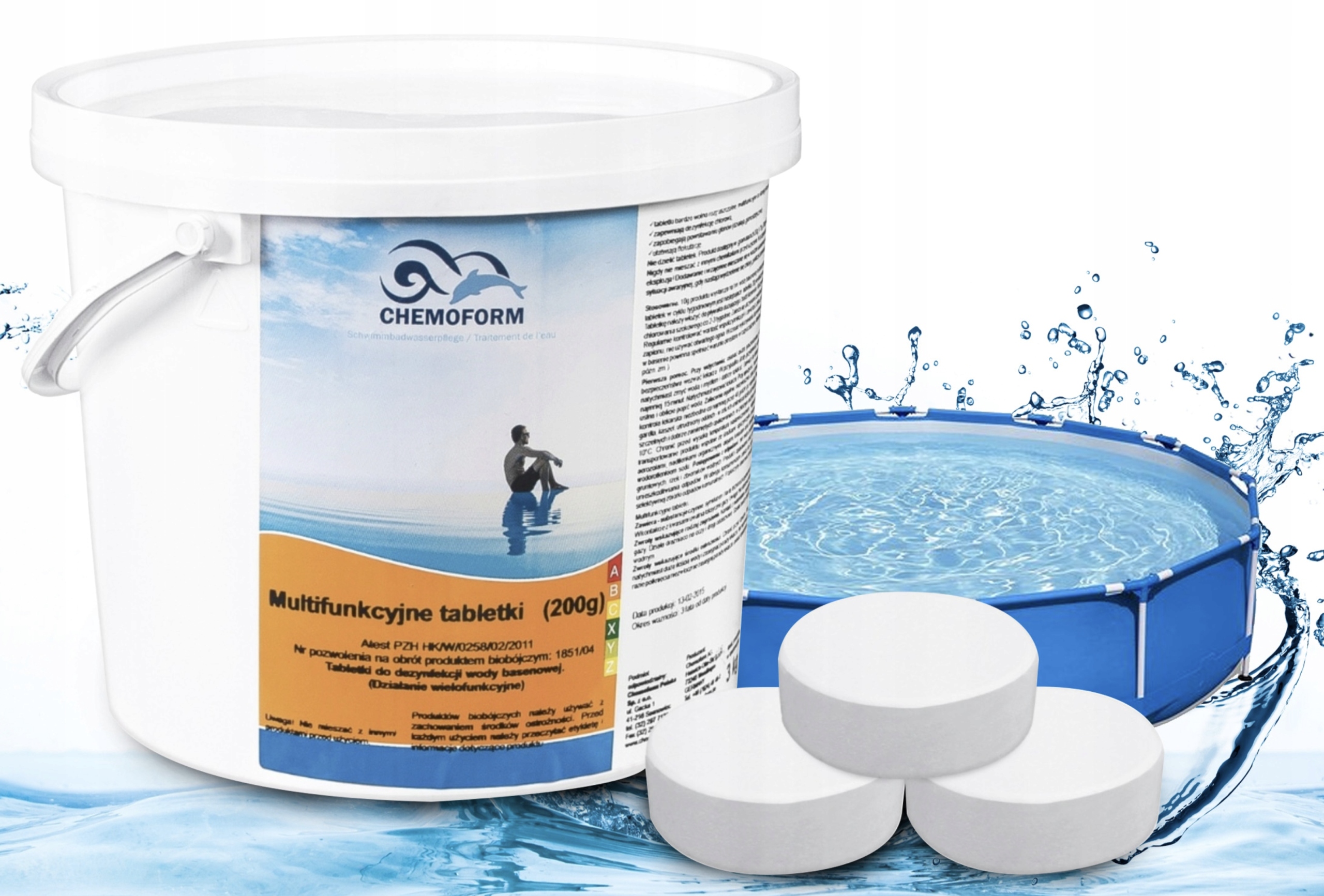 Chlor Duże Tabletki Multifunkcyjne do Basenu Jacuzzi Spa Chemoform 200g 5kg