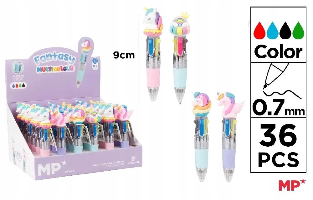 Mini 4-farebné pero 0.7 mm jednorožec (36ks) Mp Main Paper