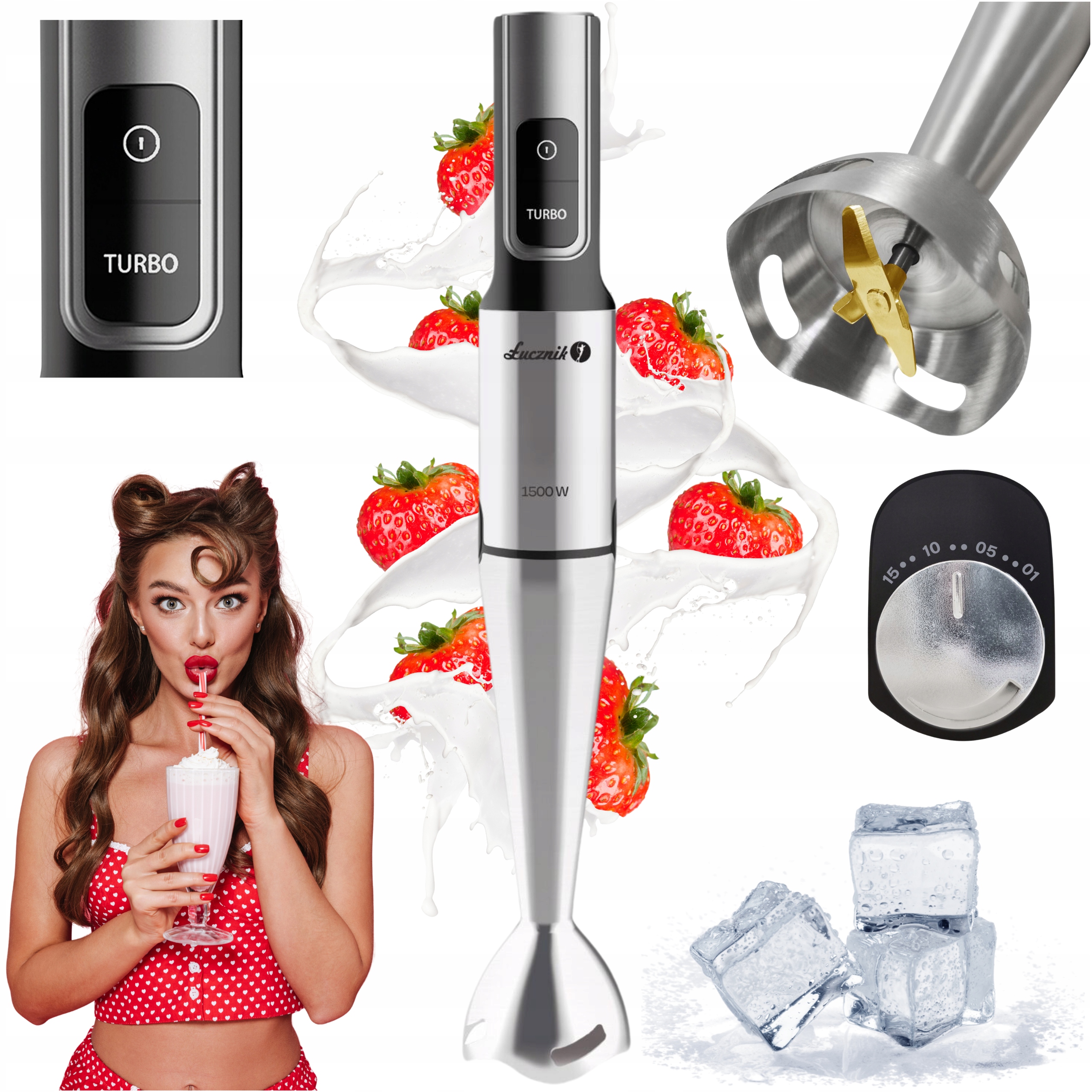 Blender Ręczny Wielofunkcyjny Mikser Kuchenny Rozdrabniacz 1500W Łucznik