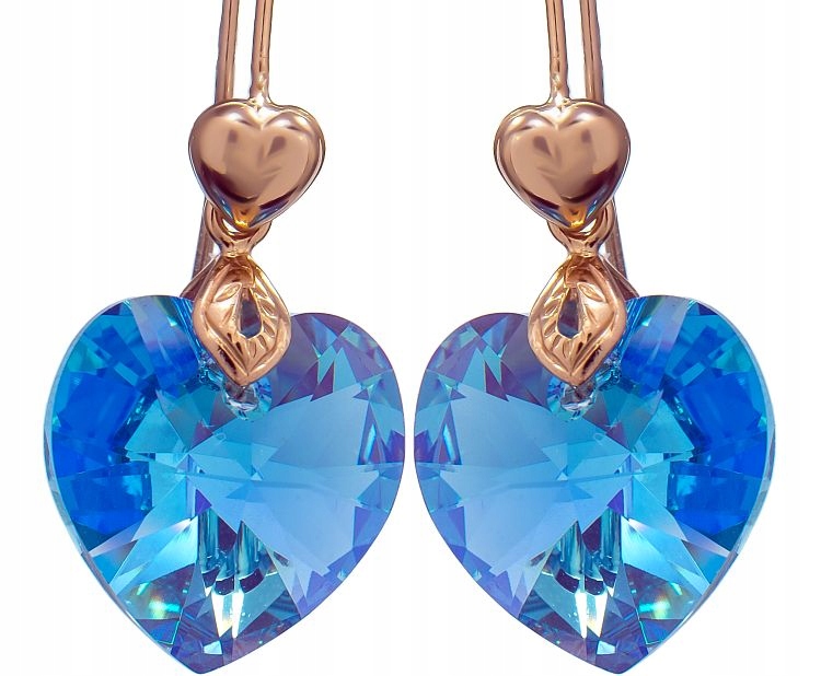 Krystaly Náušnice Aqua Srdce Růžové zlato Arande