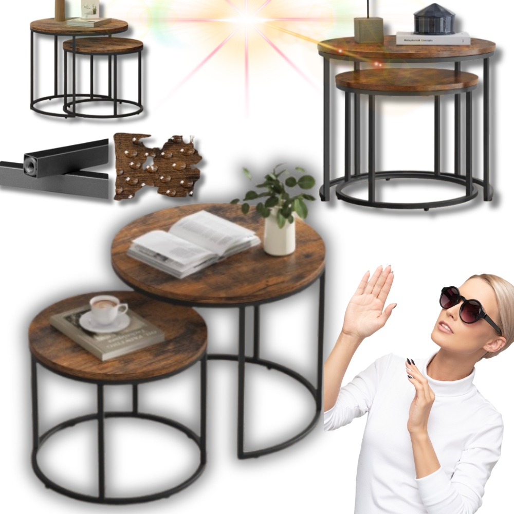 Konferenční Stolky Sada Stolků Kulatý Loft Industrial 2KS!