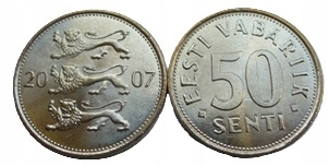 50 senti (2007) Estonia Druga Republika (Korona) - Lew