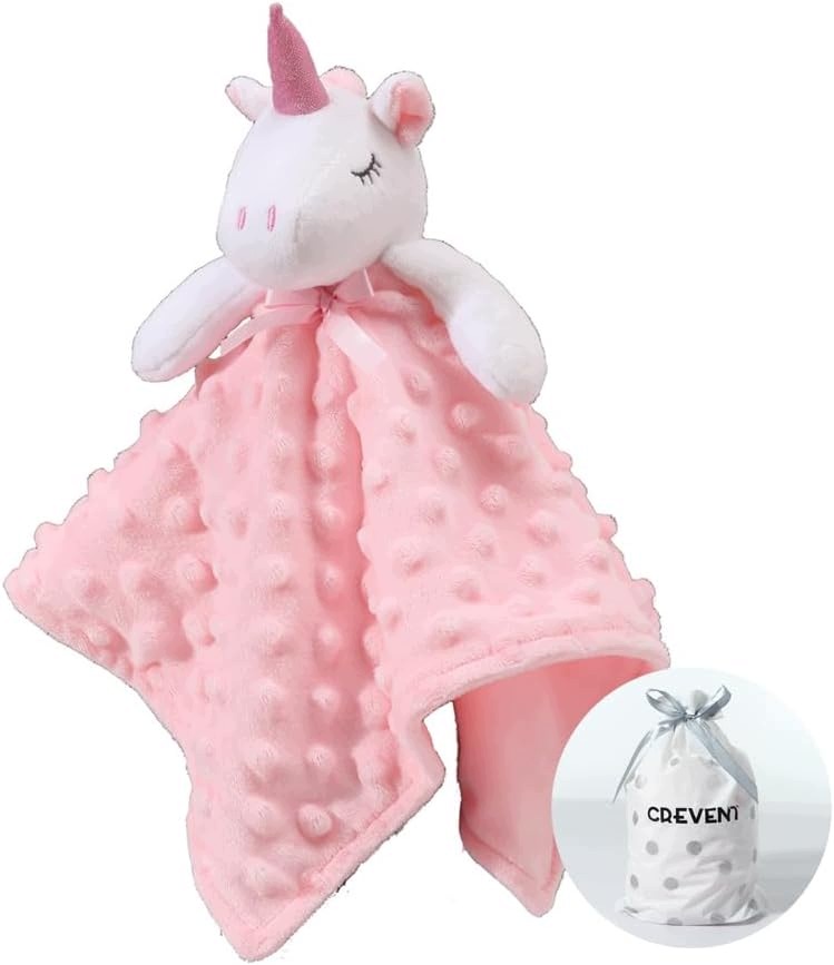 Kocyk dziecięcy 34x34 cm różowy jednorożec polar groszek przytulanka