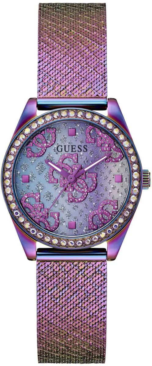 Zegarek damski Guess Tarcza i Bransoleta fioletowa stal Logo